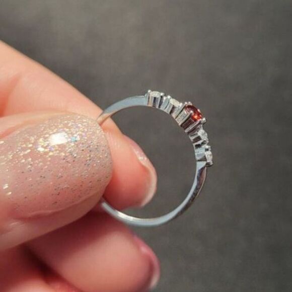 Sterling Silver Ring Size 7.75 925 Thin Band Red Cubic Zirconia CZ Dainty - Flaw - Picture 7 of 15